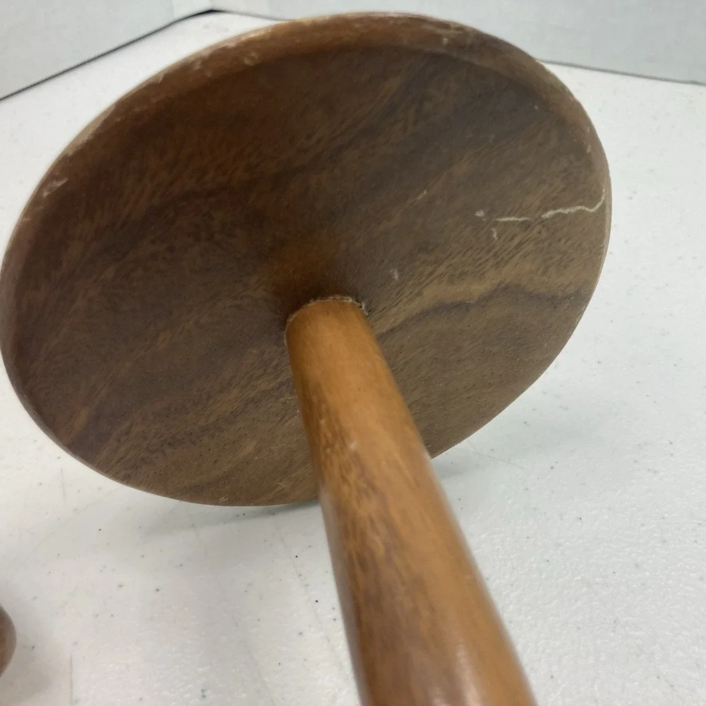 Vtg Mushroom MCM Monkey Pod Wood Tree Philippines 60s Appetizer Toothpick Holder